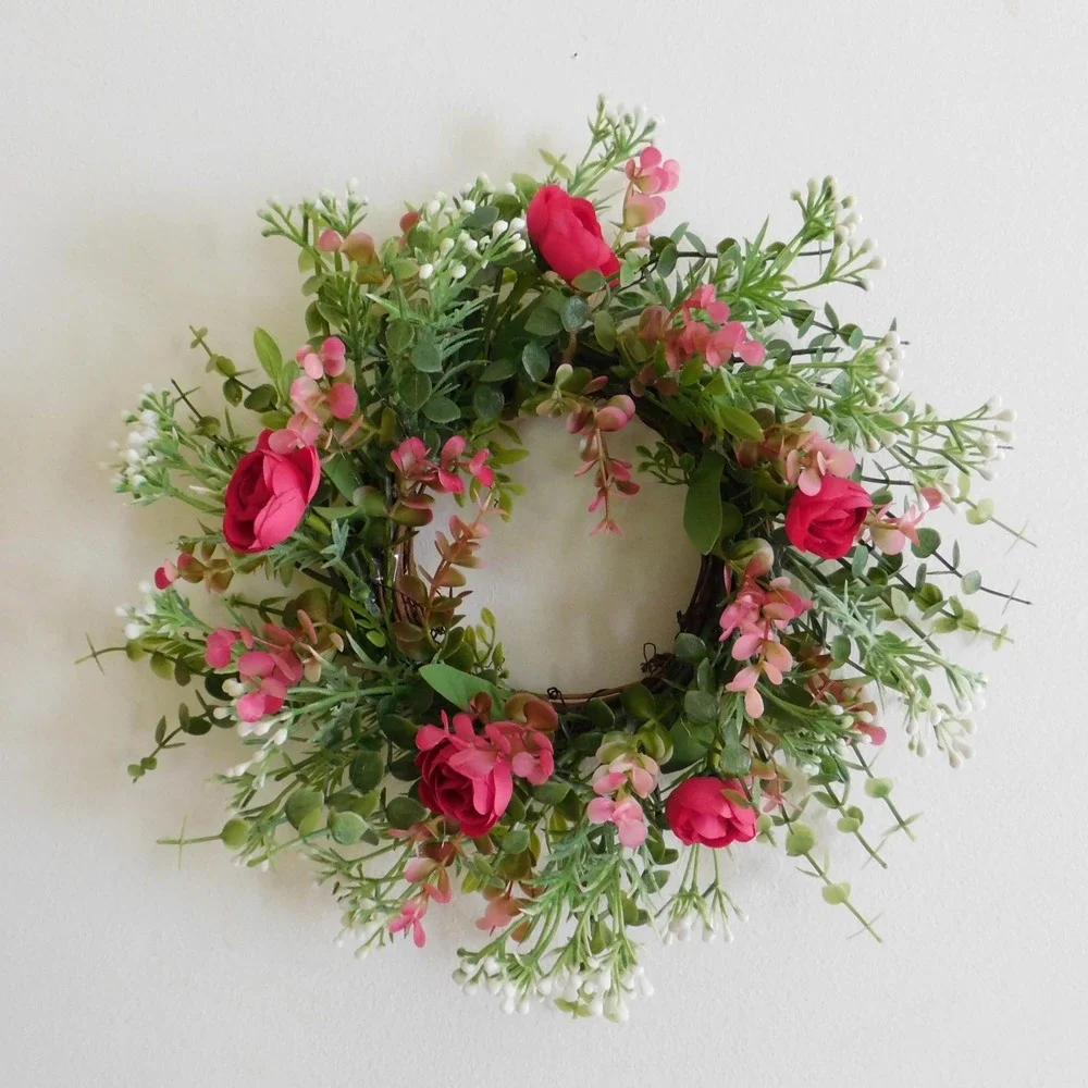 Pink Floral Mini Wreath, Candle Ring, Cottagecore,Farmhouse, Spring Summer small